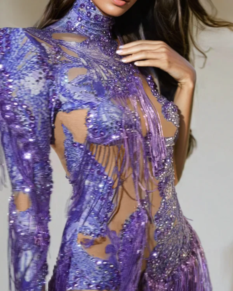 AZURÉA | BODY À FRANGES EN STRASS