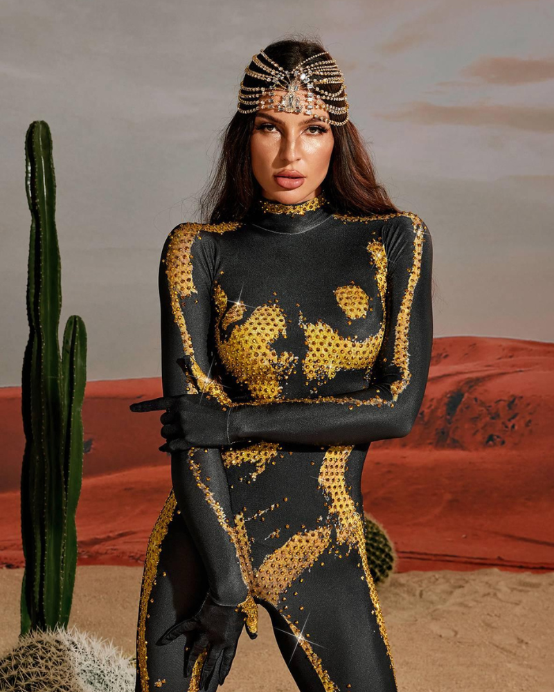 RADEYA | BODY-ILLUSION GOLD JUMPSUIT