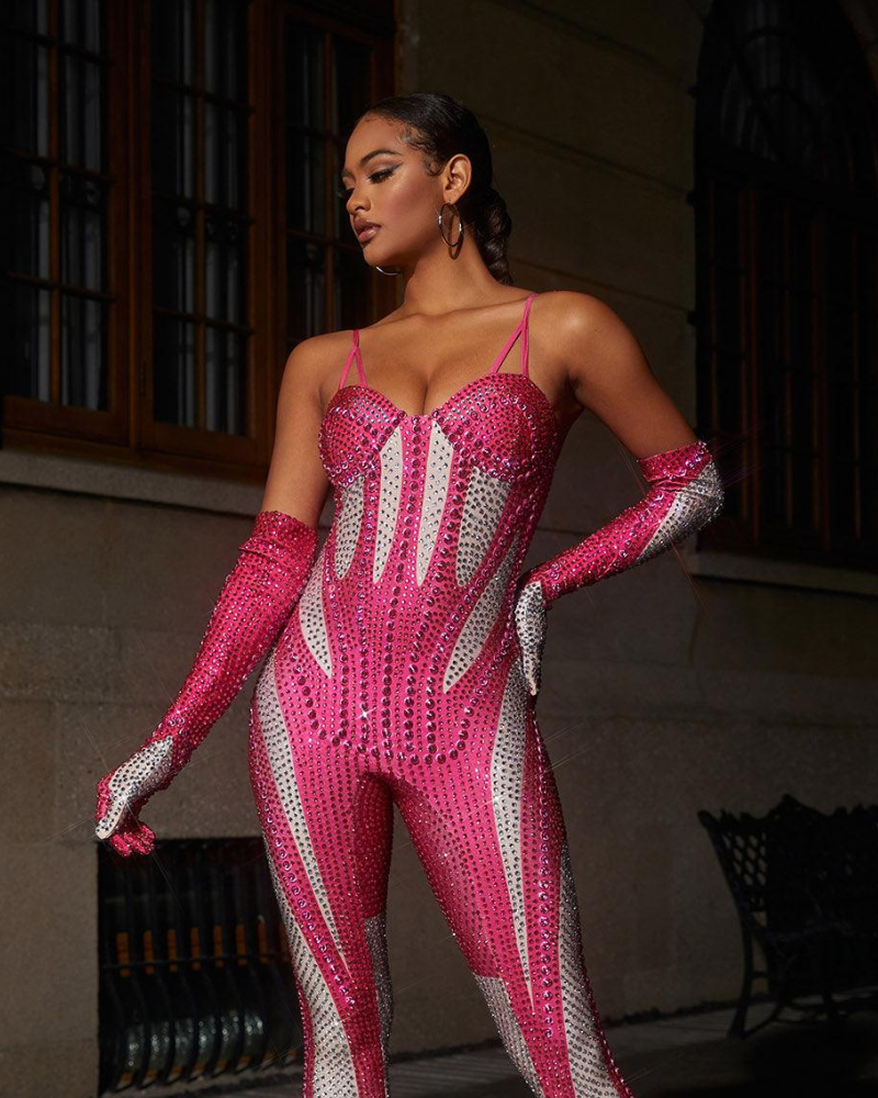 VALEIRA | PINK DIAMANTE CURVEY JUMPSUIT
