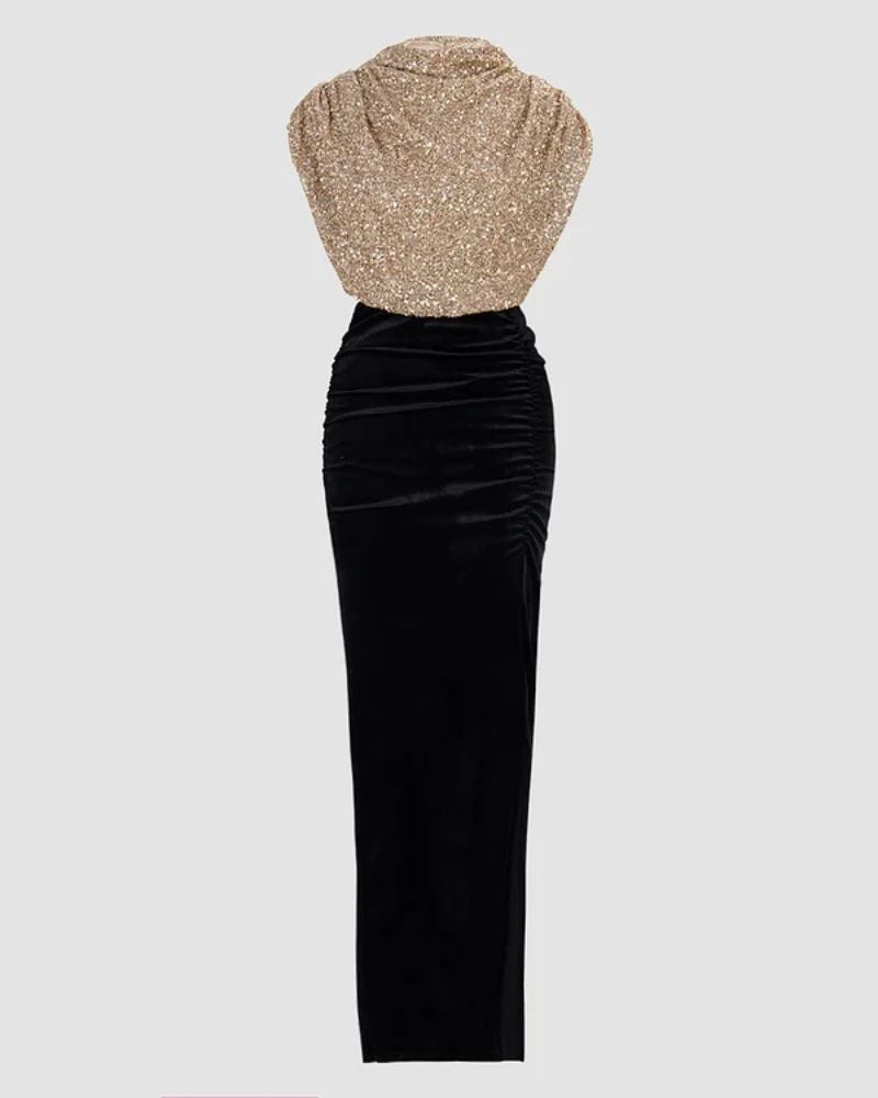 VELVINA | SEQUINED VELVET MAXI DRESS
