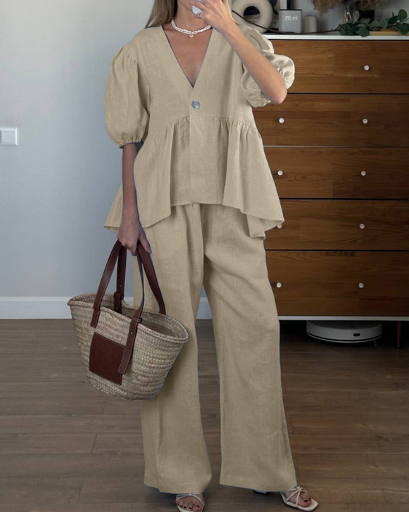 SERENIÈRE | PUFF-SLEEVE LINEN SET