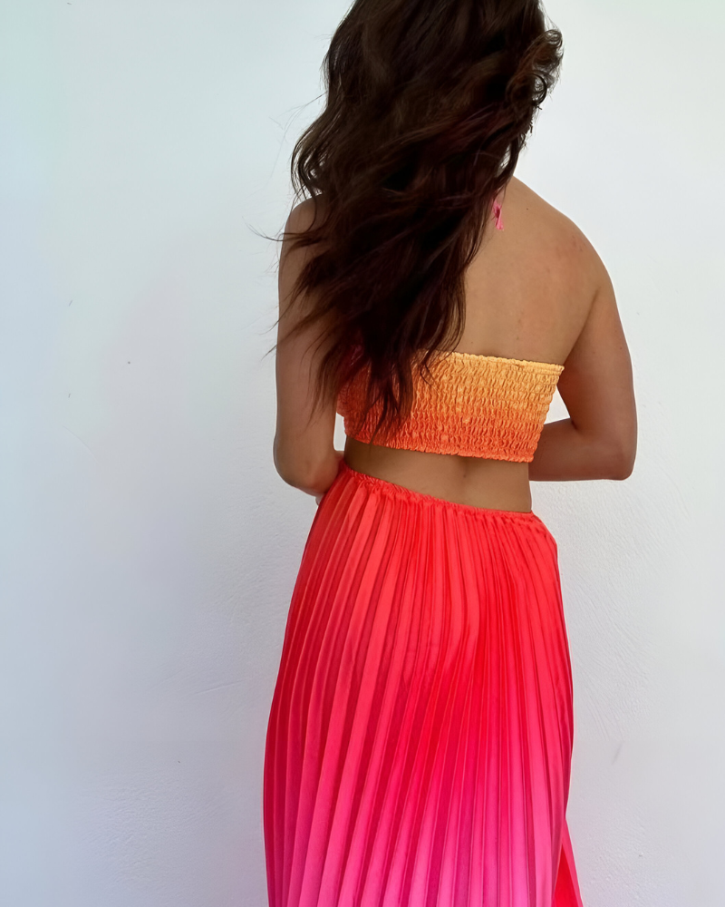 ALISSANDRA | SUNSET-PLEATED HALTER DRESS