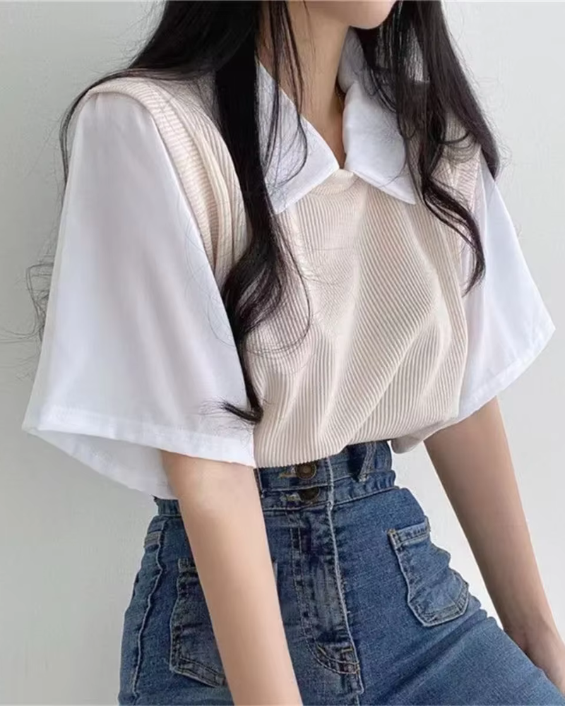 VIVELYN | COLLAR SHIRT & SWEATER SET