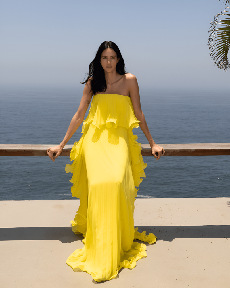 SOLENA | STRAPLESS CASCADE DRESS
