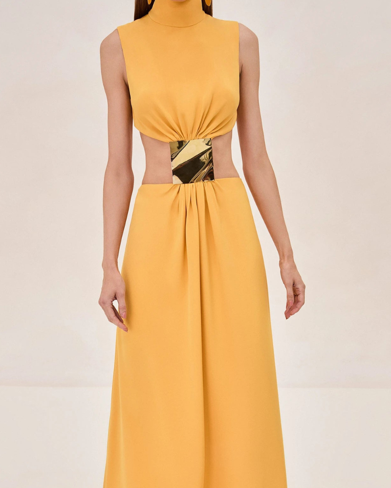 VIVELEI | METALLIC WAIST PANEL DRESS