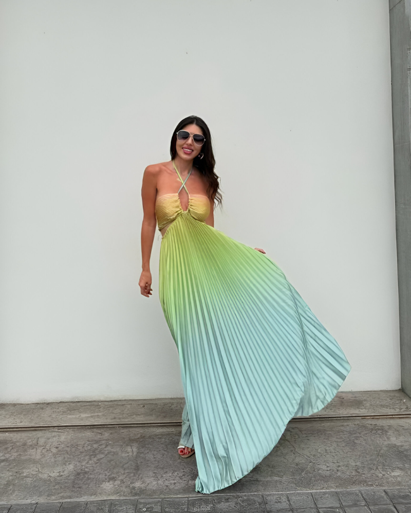 ALISSANDRA | SUNSET-PLEATED HALTER DRESS