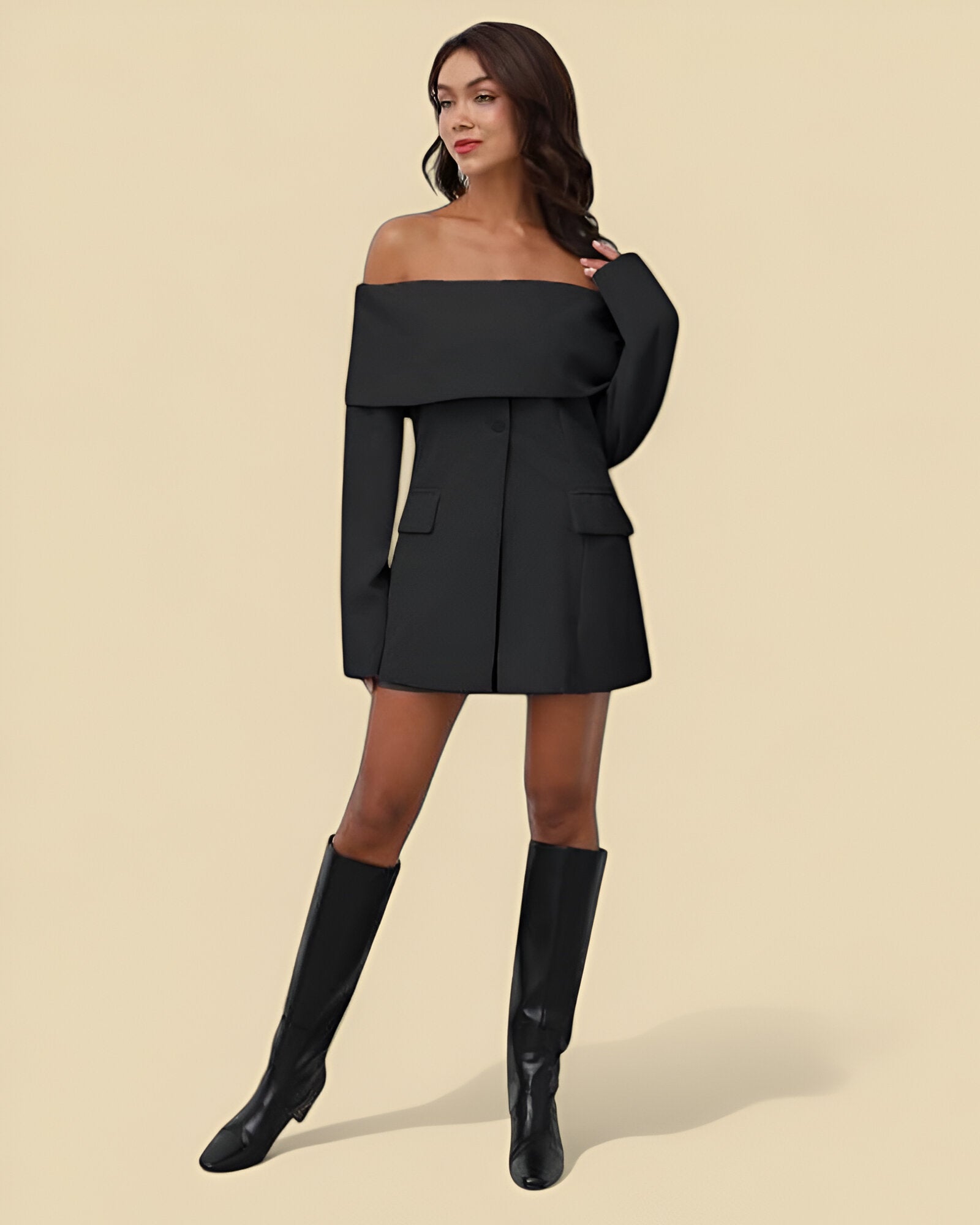 LEONORÉ | FOLDED OFF-SHOULDER BLAZER