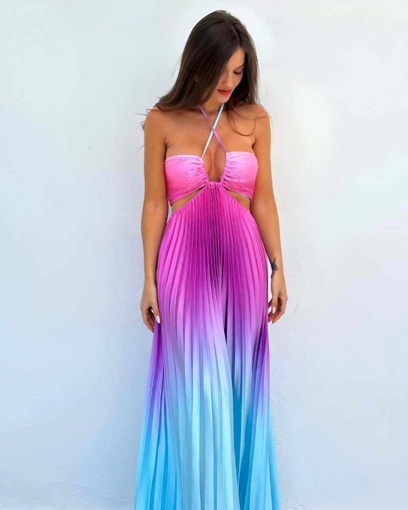 ALISSANDRA | SUNSET-PLEATED HALTER DRESS