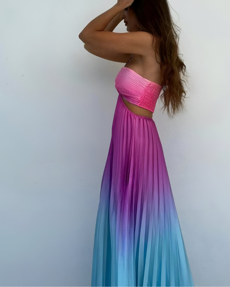 ALISSANDRA | SUNSET-PLEATED HALTER DRESS