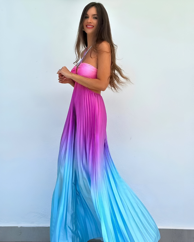 ALISSANDRA | SUNSET-PLEATED HALTER DRESS