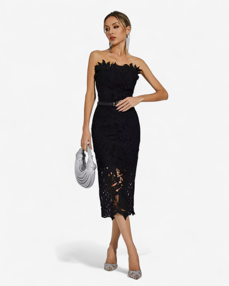 AZARIA | STRAPLESS FLORAL LACE DRESS