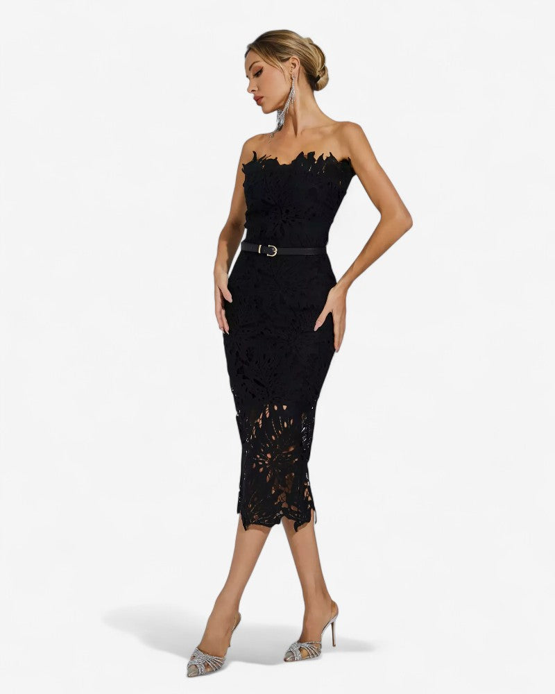AZARIA | STRAPLESS FLORAL LACE DRESS