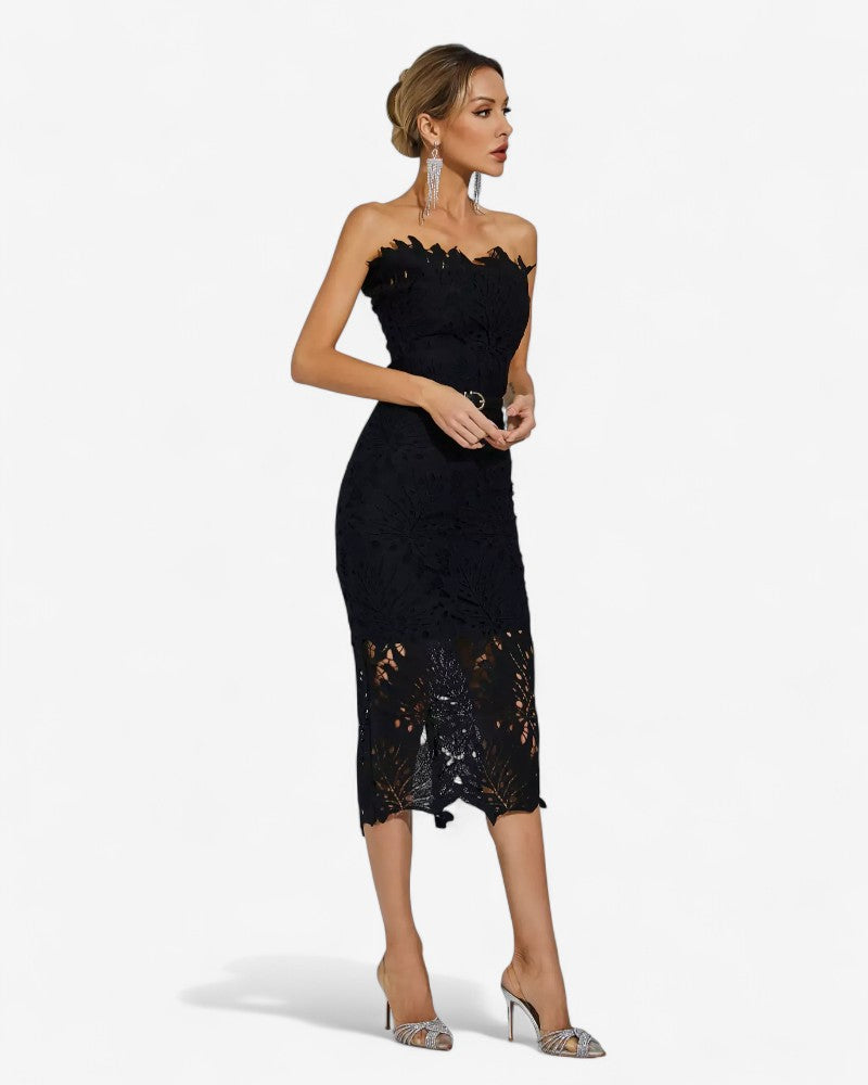 AZARIA | STRAPLESS FLORAL LACE DRESS