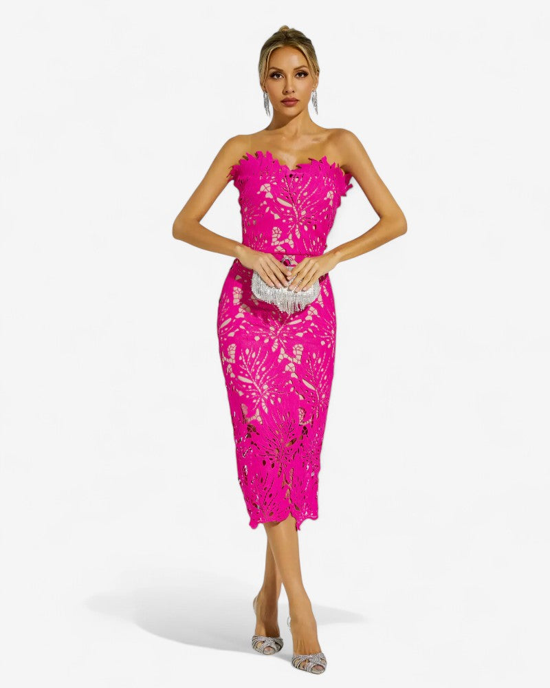 AZARIA | STRAPLESS FLORAL LACE DRESS