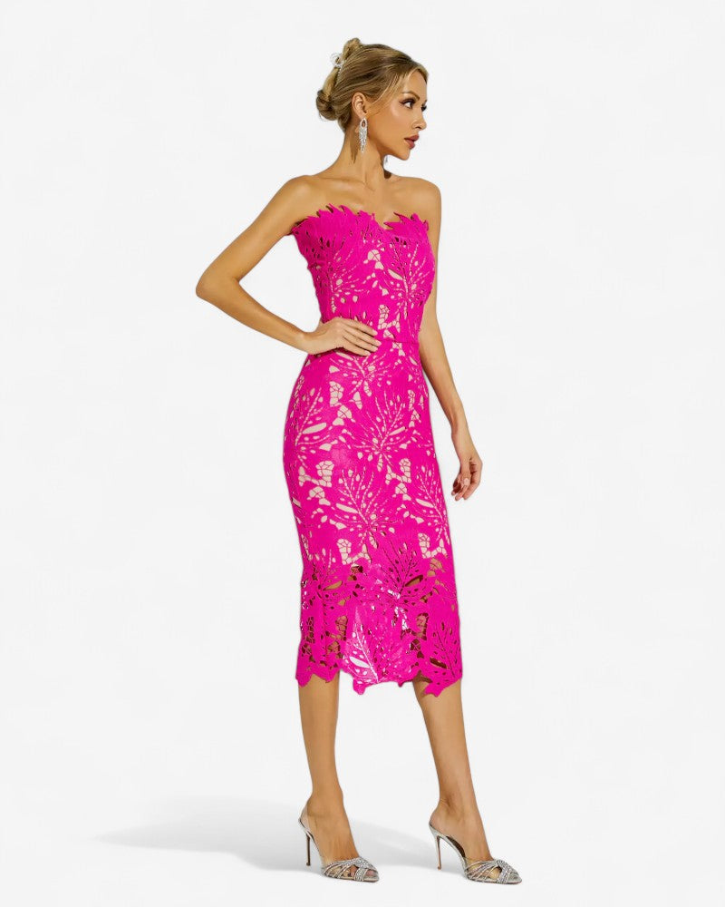 AZARIA | STRAPLESS FLORAL LACE DRESS