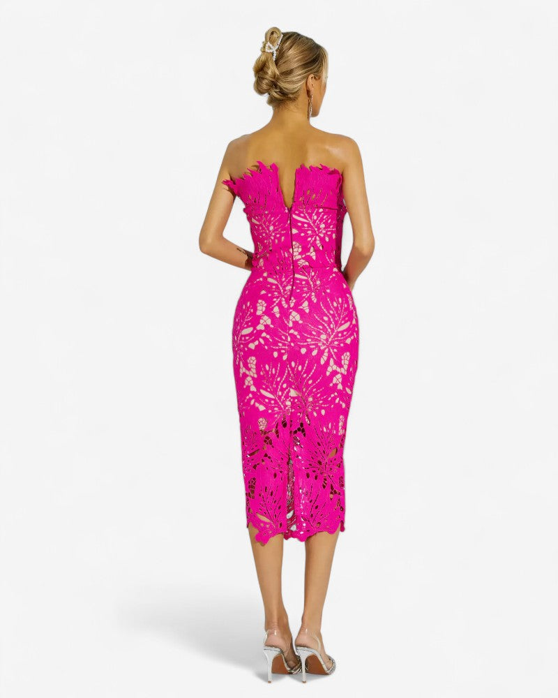 AZARIA | STRAPLESS FLORAL LACE DRESS