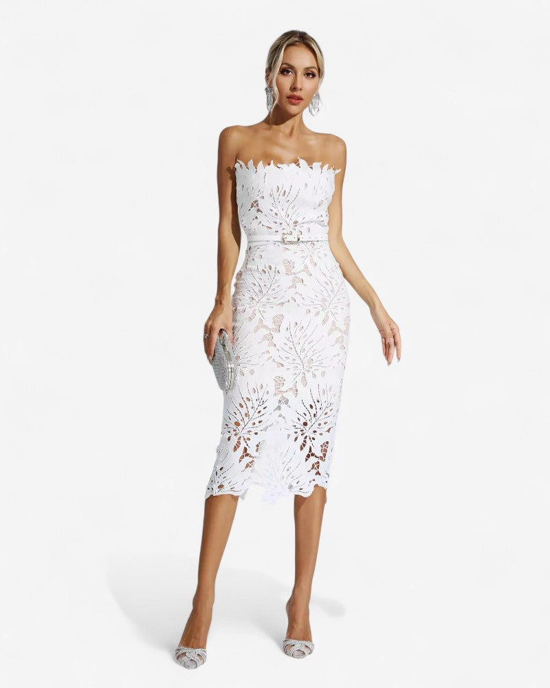 AZARIA | STRAPLESS FLORAL LACE DRESS
