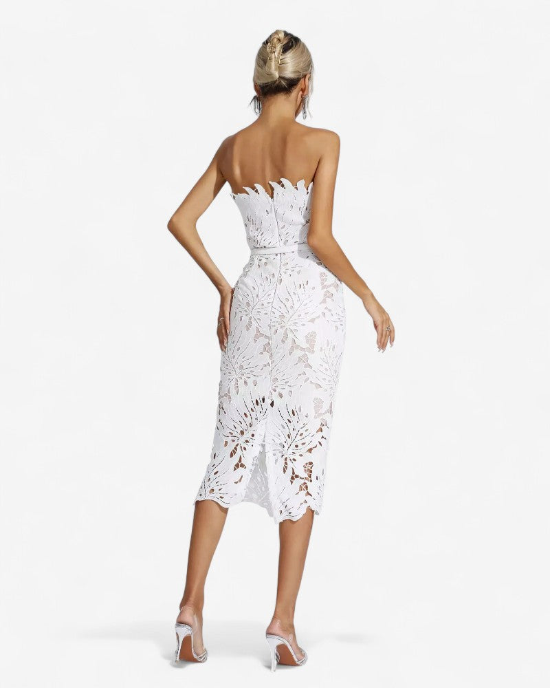AZARIA | STRAPLESS FLORAL LACE DRESS