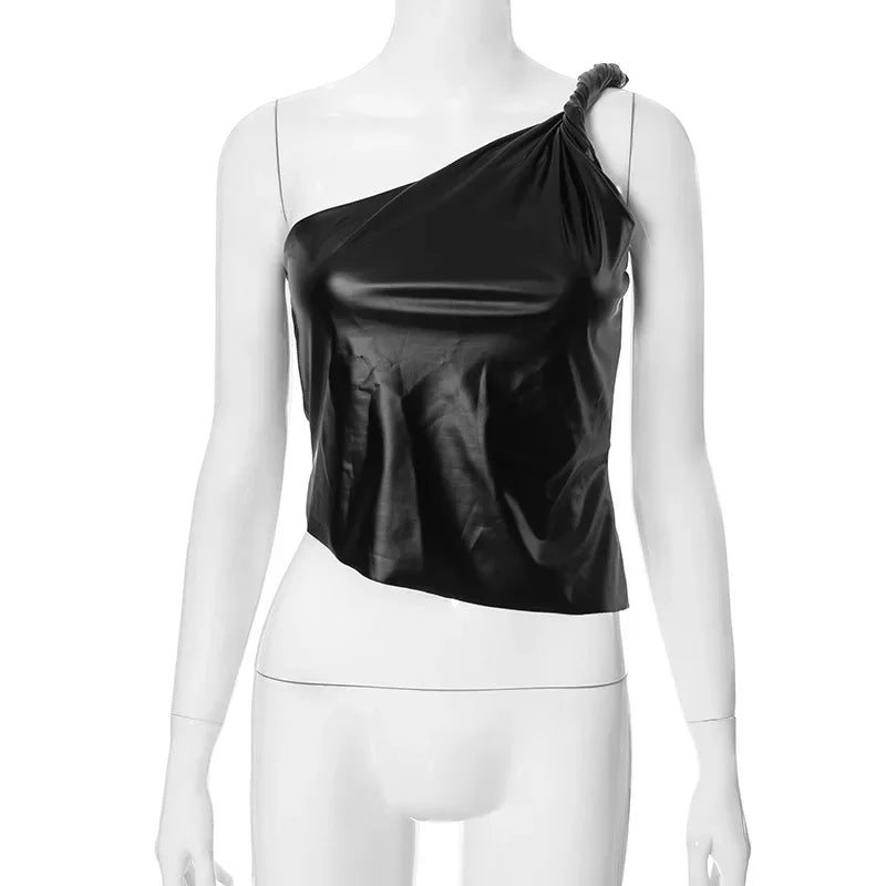 Trendix borgonha plutônio um ombro recortado topo feminino moda torção bodycon y2k topos festa sexy fora do ombro clube roupas de couro