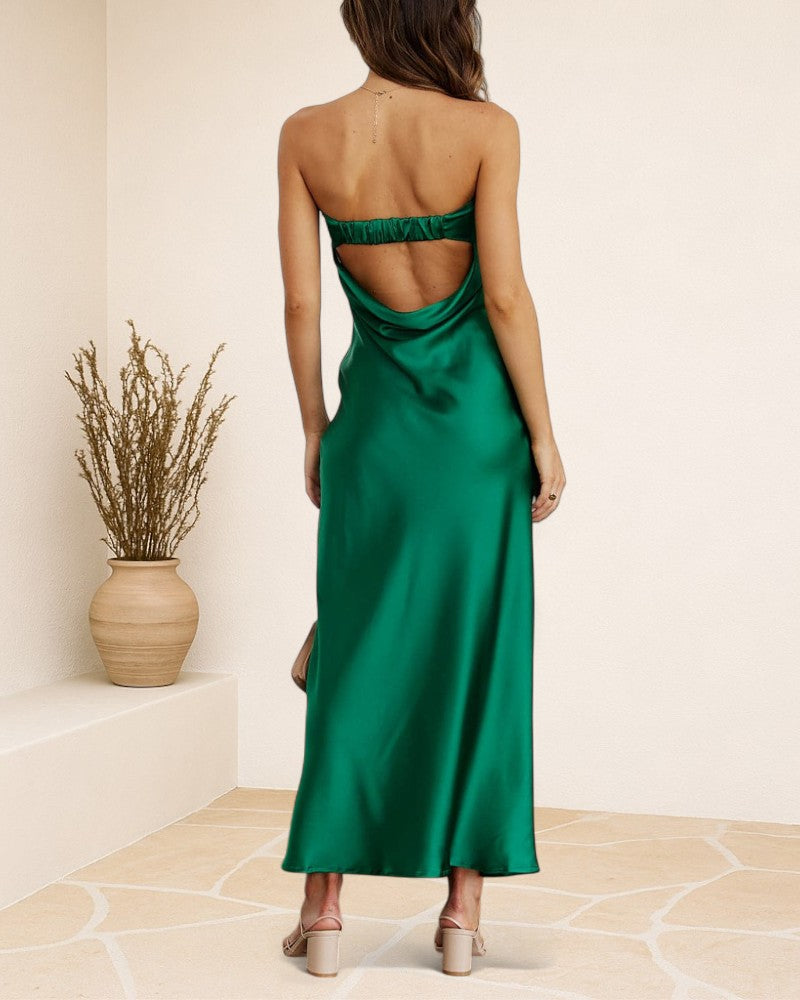 AVALENZA | STRAPLESS FOLDED SILKY DRESS