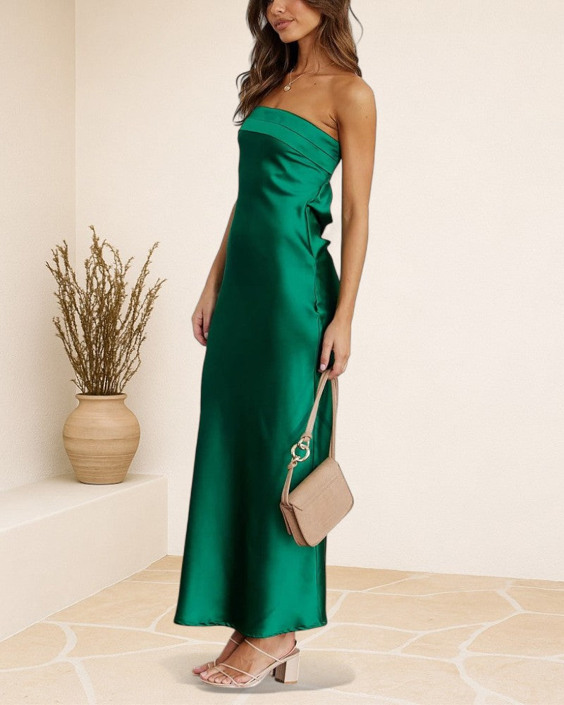 AVALENZA | STRAPLESS FOLDED SILKY DRESS