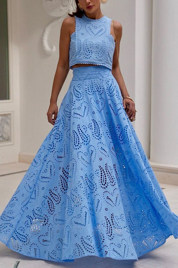 Jupe longue taille haute élastique en dentelle brodée Paris Dreaming avec poches