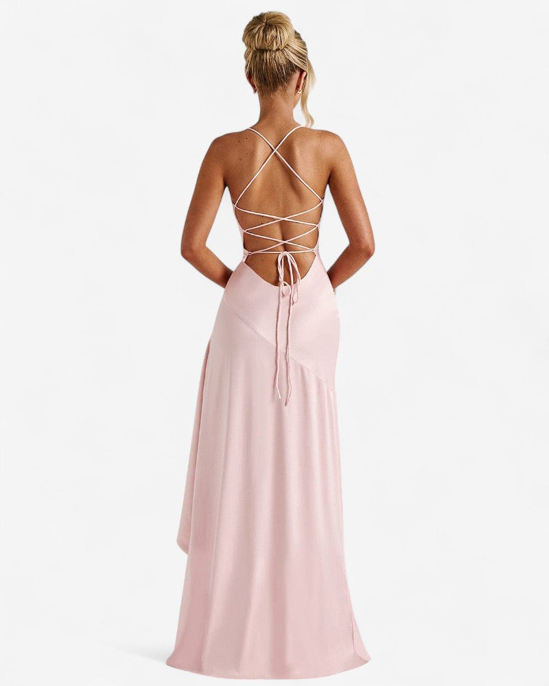 LE CHANTÉ | DRAPED LUXE BACKLACE DRESS