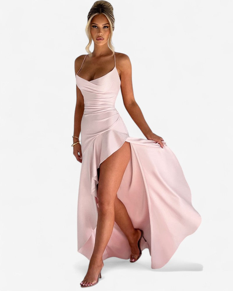 LE CHANTÉ | DRAPED LUXE BACKLACE DRESS