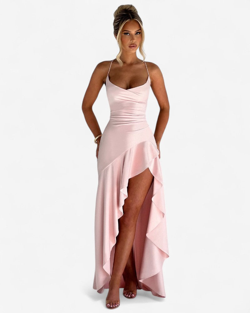 LE CHANTÉ | DRAPED LUXE BACKLACE DRESS