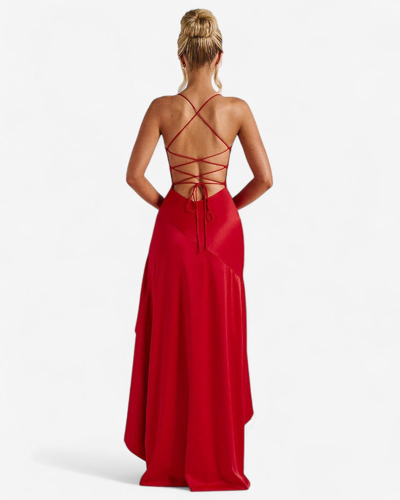 LE CHANTÉ | DRAPED LUXE BACKLACE DRESS