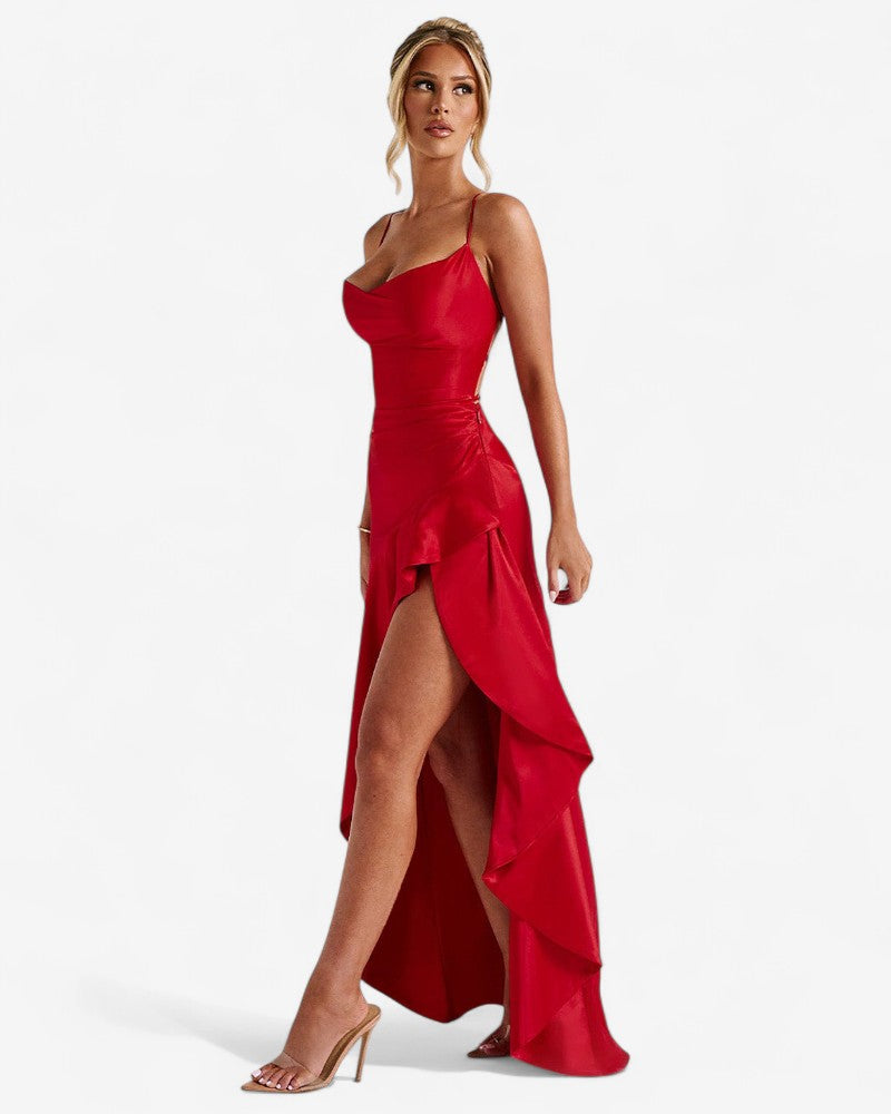 LE CHANTÉ | DRAPED LUXE BACKLACE DRESS