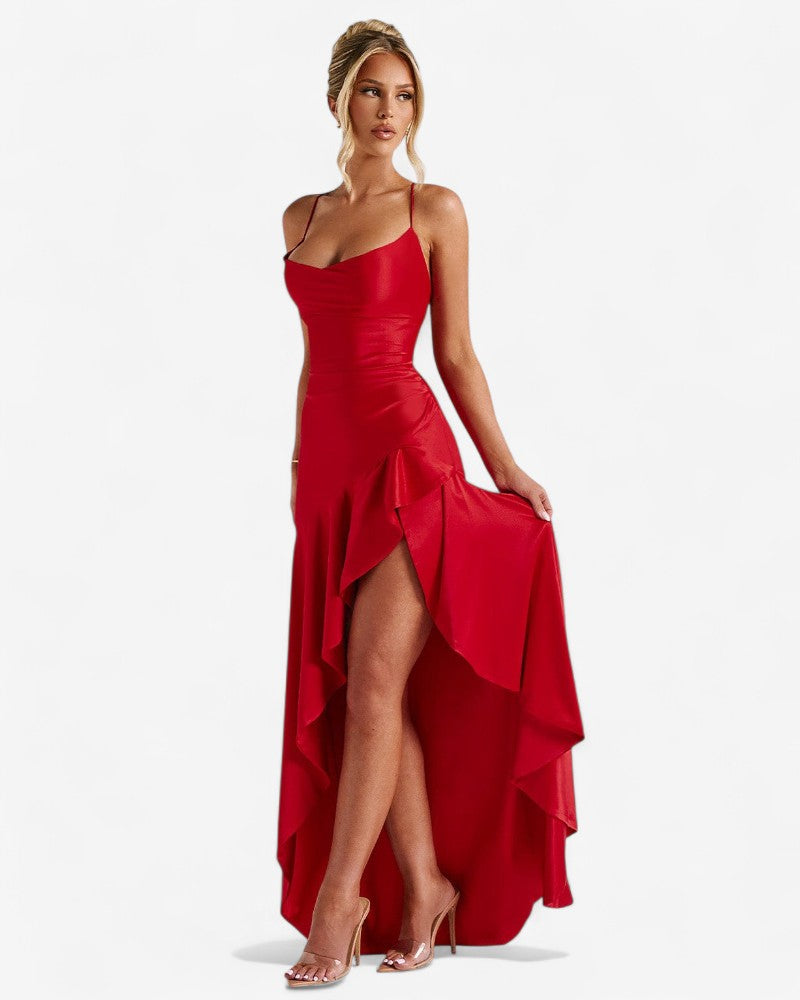 LE CHANTÉ | DRAPED LUXE BACKLACE DRESS