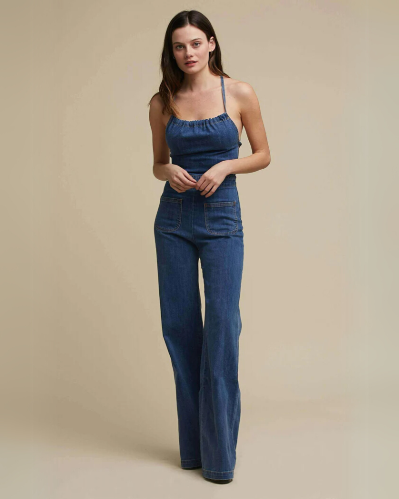 AURAJEAN | HALTER DENIM JUMPSUIT