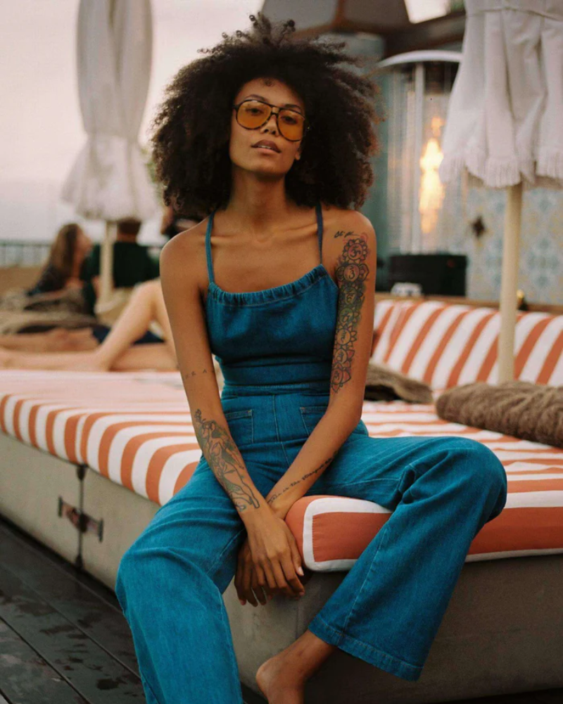 AURAJEAN | HALTER DENIM JUMPSUIT