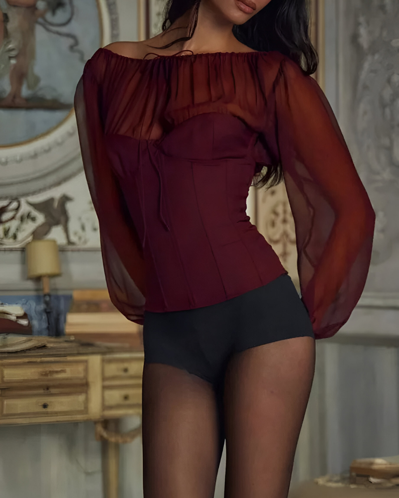 VÉRONIQUE | SHEER SLEEVE BUSTIER BLOUSE