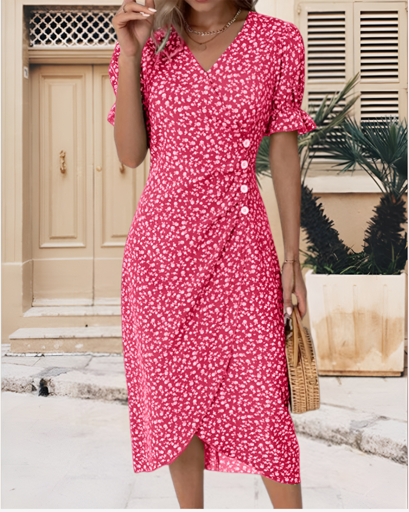 SORELLE | WRAP-BUTTON BLOOM DRESS