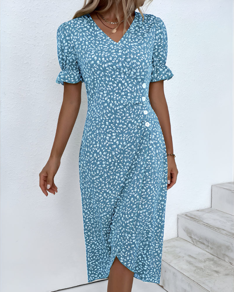 SORELLE | WRAP-BUTTON BLOOM DRESS