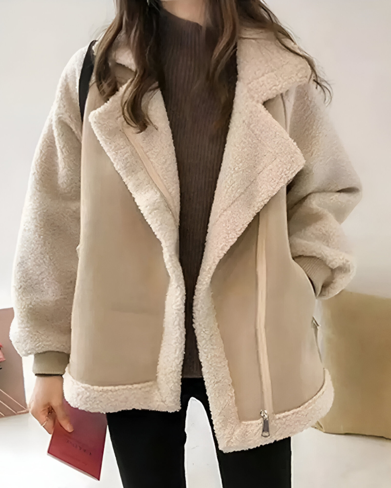 LEONE | FAUX LAMBSKIN ZIP COAT