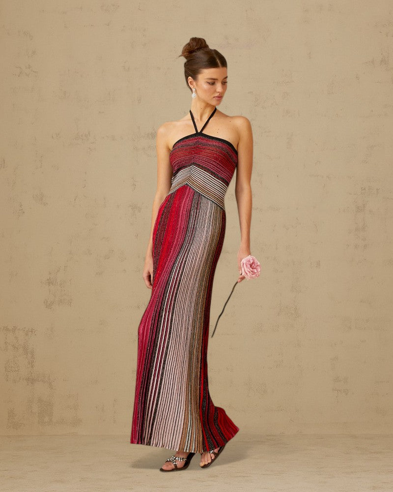 ALIVERA | METALLIC KNIT HALTER DRESS