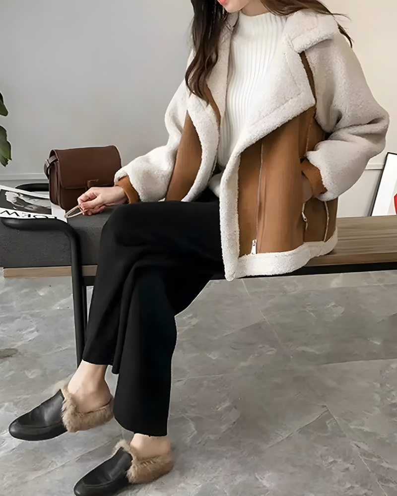 LEONE | FAUX LAMBSKIN ZIP COAT