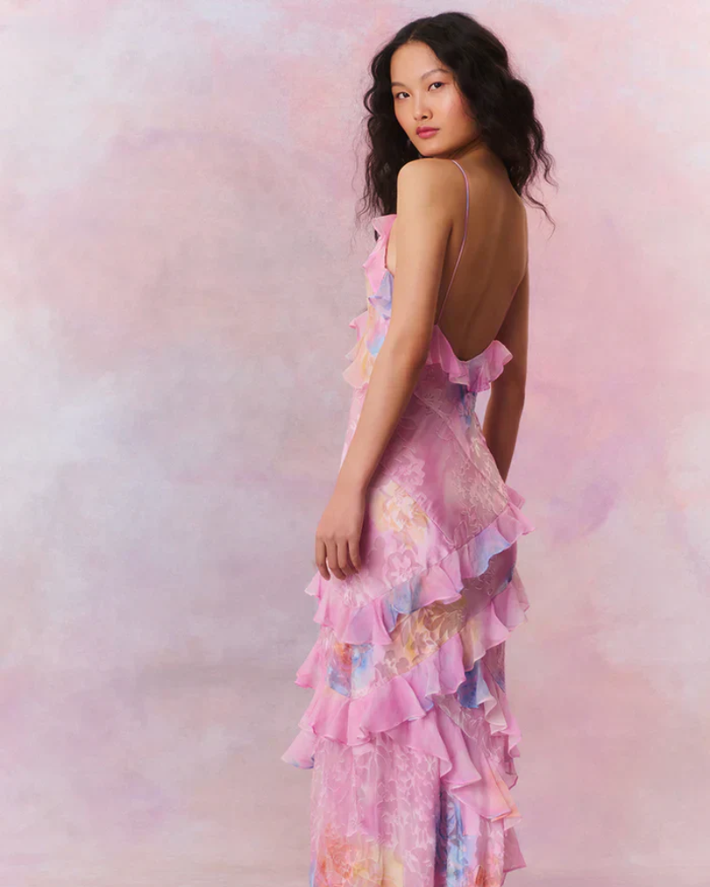 ISALORA | CASCADING RUFFLE DRESS