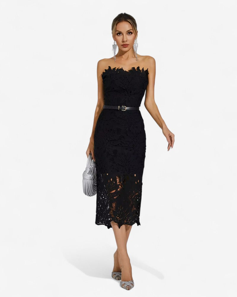 AZARIA | STRAPLESS FLORAL LACE DRESS