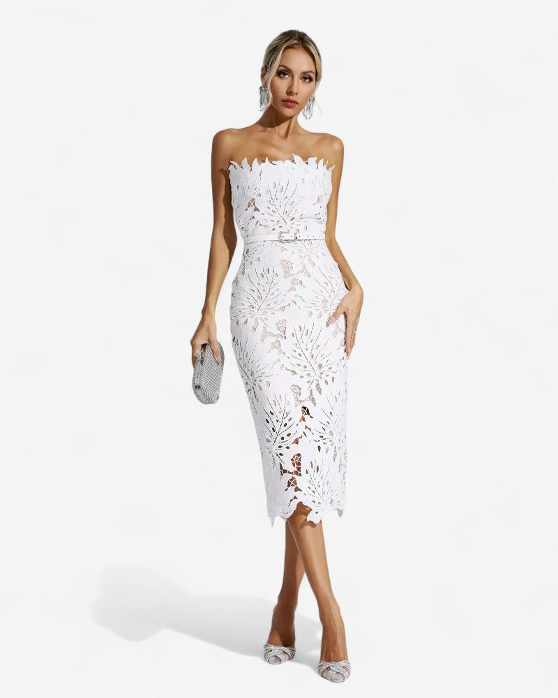 AZARIA | STRAPLESS FLORAL LACE DRESS